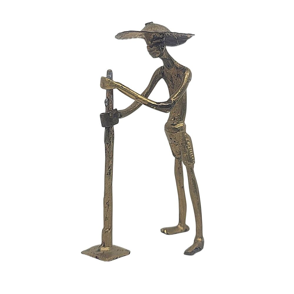 Vintage Solid Brass Ashanti Style African Tribal Statue Figure Figurine 4.5"